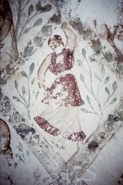 Fresco depicting a female dancer, from the Apodyterium, early 8th century by Syrian School